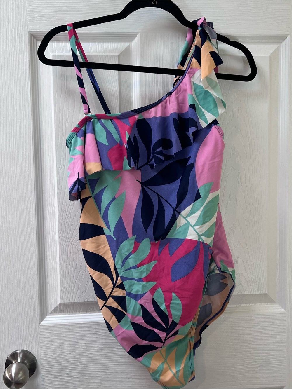 Motherhood Maternity Women’s One-Piece Tropical Swim Suit One Shoulder Large